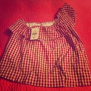 NWT Lauren James One Shoulder Gingham Top